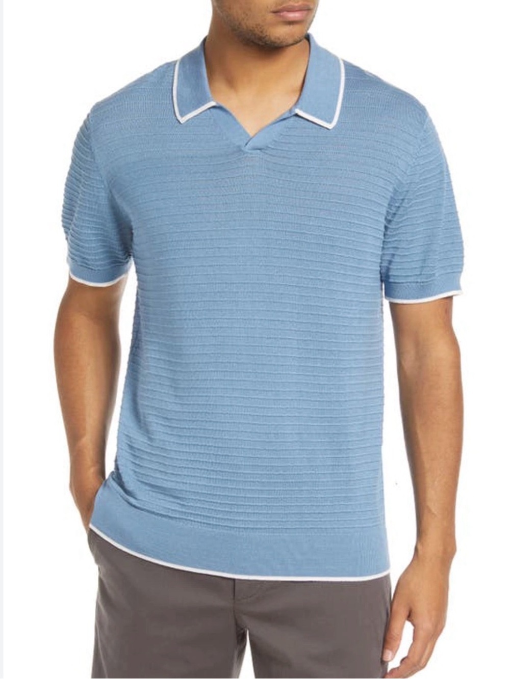 TED BAKER LONDON Durdle Textured Striped Knit Polo Shirt In Blue Sz 6 Casual - Picture 2 of 11